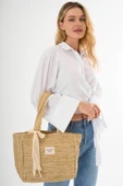Victoriaa Bohem Hasır Çanta / Yazlık & Plaj kadın el ve Omuz Çantası(25x28 SAP 50 CM) - 4