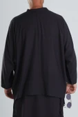 Keten Kumaş Oversize Siyah Tasarım T-Shirt - 4