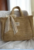 Victoriaa Bohem Hasır Çanta / Yazlık & Plaj kadın el ve Omuz Çantası(25x28 SAP 50 CM) - 1