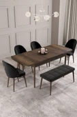 Calvin Barok 80x132 Açılabilir Mdf Masa Yemek Odası Takımı, Mutfak Takımı 4 Sandalye, 1 Bench Siyah - 2