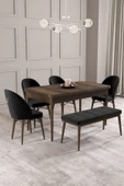 Calvin Barok 80x132 Açılabilir Mdf Masa Yemek Odası Takımı, Mutfak Takımı 4 Sandalye, 1 Bench Siyah - 1