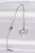 316L Çelik Zincir Gümüş Renk Zirkon Taşlı Kalp Detay Fiyonk Kolye - TJ-BKO8602 thumbnail 2