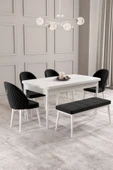 Calvin Beyaz 80x132 Açılabilir Mdf Masa Yemek Odası Takımı, Mutfak Takımı 4 Sandalye, 1 Bench Siyah - 1
