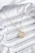 316L Çelik Gold Renk Zirkon Taş Detay Ay Yıldız Fanus Model Kadın Kolye - TJ-BKO8194 thumbnail 2