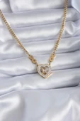 316L Çelik Gold Renk Zirkon Taşlı Kalp Model Sonsuzluk Detay Kadın Kolye - TJ-BKO7789 thumbnail 1