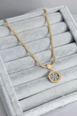 316L Çelik Gold Renk İtalyan Zincir Model Gümüş Kar Tanesi Figür Kadın Kolye - TJ-BKO7674 thumbnail 2