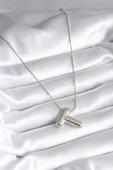316L Çelik Gümüş Renk Bubble "T" Harf Model Kadın Kolye - TJ-BKO8295 - 2