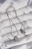 316L Çelik Gümüş Renk Kare Charm Model Kolye - TJ-BKO8927 - 2