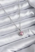 316L Çelik Zincir Gümüş Renk Pembe Zirkon Taş Charm Model Kadın Kolye - TJ-BKO7853 thumbnail 1