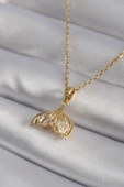 316L Çelik Gold Renk Zirkon Taşlı Balık Kuyruğu Model Kadın Kolye - TJ-BKO8348 - 1