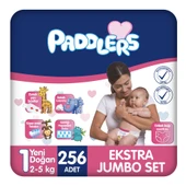 Paddlers Bebek Bezi 1 Numara Yenidoğan 256 Adet (2-5 Kg) Ekstra Jumbo Set thumbnail 1