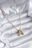316L Çelik Gold Renk Bubble "A" Harf Model Kadın Kolye - TJ-BKO7946 thumbnail 2