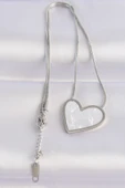 316L Çelik Zincir Gümüş Renk Mermer Desenli Kalp Kolye - TJ-BKO8656 thumbnail 2