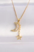 316L Çelik Zincir Altın Renk Zirkon Taşlı Ay Yıldız Kolye - TJ-BKO8626 thumbnail 1
