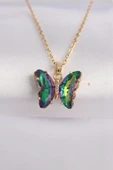 316L Çelik Zincir Altın Renk Zincir Yeşil Kelebek Model Renkli Zirkon Taşlı Kolye - TJ-BKO8614 thumbnail 1