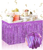 Kendinden Yapışkanlı Mor Metalize Püsküllü Masa Eteği – 75 x 275 cm Parti Süslemesi - 1