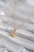 316L Çelik Gold Renk Zirkon Taşlı Balık Kuyruğu Model Kadın Kolye - TJ-BKO8348 - 2