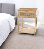 Bambu 2 Katlı Çekmeceli Oturma Odası Yatak Odası Komodini Rattan Komodin thumbnail 3