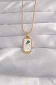 316L Çelik Gold Renk Beyaz Mineli Tarot Kolye - TJ-BKO9039 thumbnail 1
