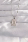 316L Çelik Gümüş Renk Pembe Mineli El Figür Tarot Kolye - TJ-BKO9050 thumbnail 1