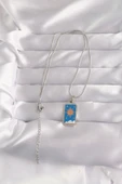 316L Çelik Gümüş Renk Mavi Mineli Güneş Model Tarot Kolye - TJ-BKO9042 thumbnail 2