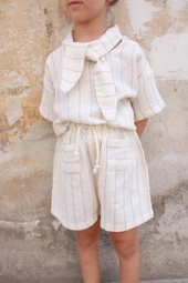 Mavi Çizgili Yaka Bağlamalı Alt Üst Takım thumbnail 5