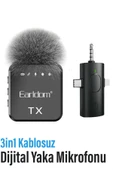 3in1 Profesyonel Kablosuz Dijital Yaka Mikrofonu WeChat Zoom Tiktok Youtube İnstagram Canlı Yayın thumbnail 1