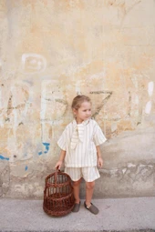 Haki Çizgili Yaka Bağlamalı Alt Üst Takım thumbnail 1