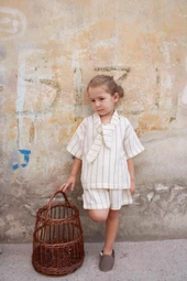 Haki Çizgili Yaka Bağlamalı Alt Üst Takım thumbnail 4