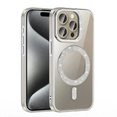 iPhone 15 Pro Max Kılıf Pırlanta Taş Tasarımlı M-safe Şarj Özellikli Karetta Silikon Kapak thumbnail 8