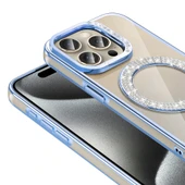 iPhone 15 Pro Max Kılıf Pırlanta Taş Tasarımlı M-safe Şarj Özellikli Karetta Silikon Kapak thumbnail 5