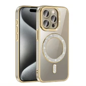 iPhone 15 Pro Max Kılıf Pırlanta Taş Tasarımlı M-safe Şarj Özellikli Karetta Silikon Kapak thumbnail 10