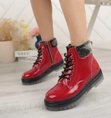 Kırmızı Kırışık Rugan Yünlü Fermuarlı Kız Çocuk Botu - 1