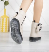 Krem Kırışık Rugan Fermuarlı Cep Detaylı Kız Çocuk Botu - 4