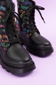 Siyah Renkli Yazılı Fermuarlı Bağcıklı Lüks Kız Çocuk Botu - 2