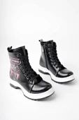 Siyah Kırışık Rugan BlackPink Fermuarlı Kız Çocuk Botu - 2