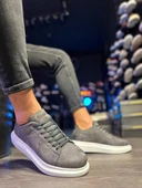 Knack Yüksek Taban Günlük Ayakkabı 044 Gri Süet (Beyaz Taban) - 4