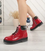 Kırmızı Kırışık Rugan Yünlü Fermuarlı Kız Çocuk Botu - 3