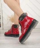 Kırmızı Kırışık Rugan Yünlü Fermuarlı Kız Çocuk Botu - 2