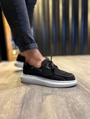 Knack Yüksek Taban Mevsimlik Süet Ayakkabı 009 Siyah (Beyaz Taban) thumbnail 4