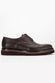 Hakiki Deri Erkek Klasik Ayakkabı Kahve Kalın Taban Bağlı Yüzüdüz thumbnail 3