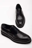 Hakiki Deri Erkek Klasik Ayakkabı Siyah Rugan Kalın Taban Bağlı Yüzüdüz thumbnail 1