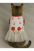 Goboticaret Şirin Kiraz Desenli Gül Aksesuarlı Kedi Köpek Kıyafeti Elbisesi S/SMALL/Beden 1 - 2