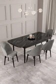 Calvin Siyah Mermer 80x132 Açılabilir Mdf Masa Yemek Odası Takımı, Mutfak Takımı 4 Adet Sandalye Gri - 2