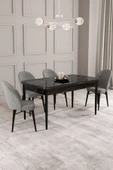 Calvin Siyah Mermer 80x132 Açılabilir Mdf Masa Yemek Odası Takımı, Mutfak Takımı 4 Adet Sandalye Gri - 1