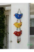 Gobo 3'lü El Boyaması Dekoratif Kuş Duvar ve Balkon Süsü–Boncuklu & İpli-Farklı Renk Seçenekleri 45x12 cm - 1