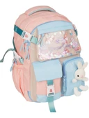 Relaxion 1460 Açık Pembe Mavi İthal Kore Tarzı Unisex Çocuk İlkokul Sırt Çantası - 1