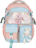 Relaxion 1460 Açık Pembe Mavi İthal Kore Tarzı Unisex Çocuk İlkokul Sırt Çantası - 2