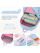 Relaxion 1460 Açık Pembe Mavi İthal Kore Tarzı Unisex Çocuk İlkokul Sırt Çantası - 4