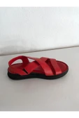güven kundura Kadın Kırmızı Hakiki Deri Sandalet - 3